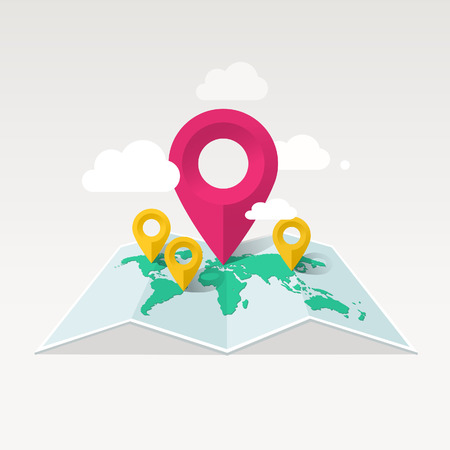 Vector map illustration with markers and cloudsのイラスト素材