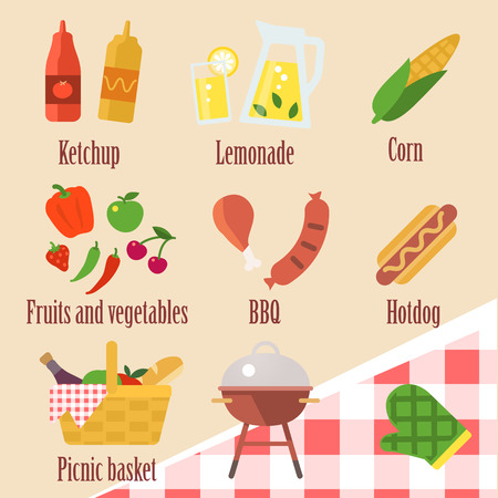 Vector set of color barbecue grill party iconsのイラスト素材