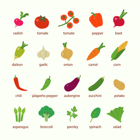 Flat design icon vegetables setのイラスト素材