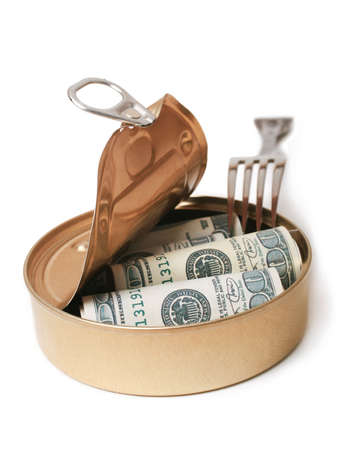 Dollars in  can and plug it is isolatedの写真素材