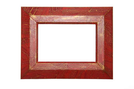 The old cracked red framework on a white background.の写真素材