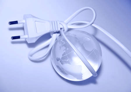 glass globe tied with an electric wireの写真素材