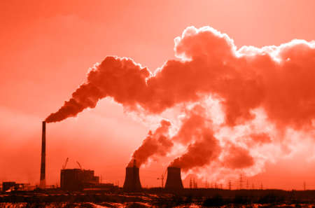 The thermal power station, supplying with heat city in the winter.の写真素材
