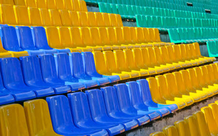 Colour plastic seats on  stadium tribune outsideの写真素材