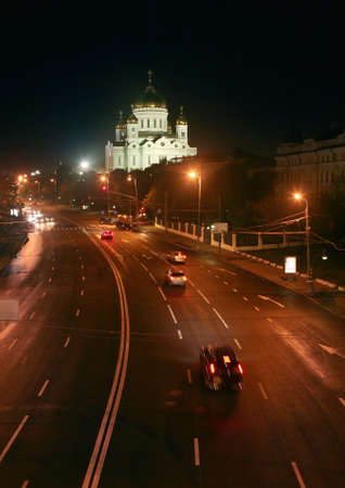 night Moscow prospectus and temple of the Christ of the Saviorの写真素材