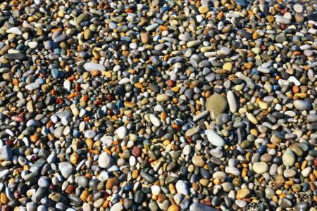 Smooth, beautiful, wet, brilliant, sea pebbles on seacoast.の写真素材