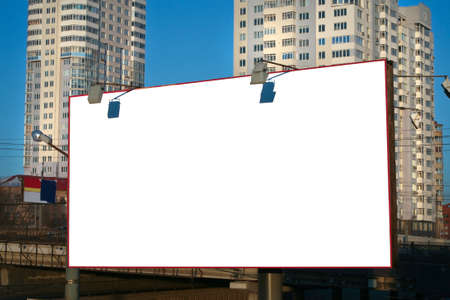 Banner in city against high buildingsの写真素材