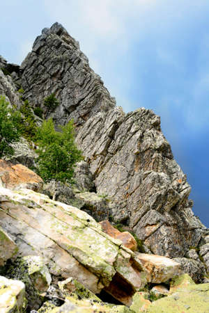 Vertex of peaked rock of Ural mountainsの写真素材