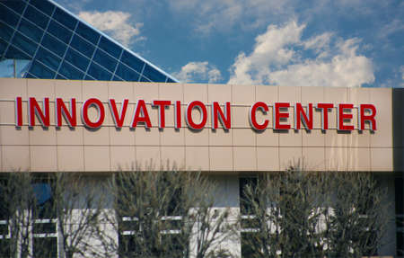 Inscription on office building the innovation centre のeditorial素材