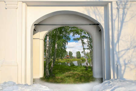 Two seasons winter and summer in one placeの写真素材