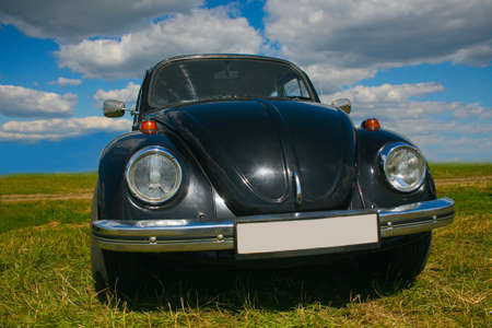 old black brilliant car on natureの写真素材