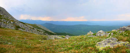 Beautiful sunrise in the Ural mountains panoramaの写真素材