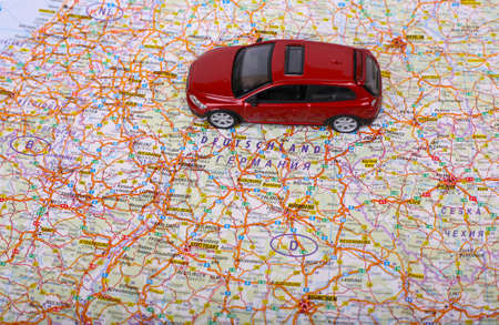 Map of Europe and red car toyの写真素材