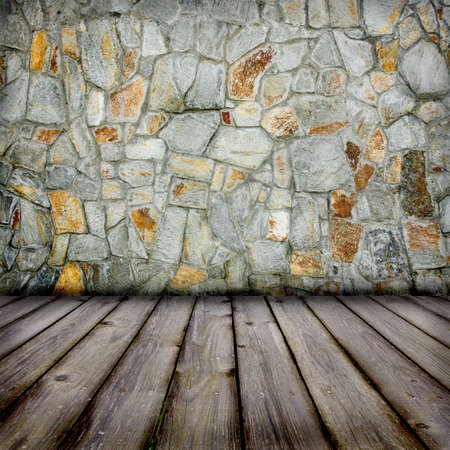 background stone wall and timber floorの写真素材