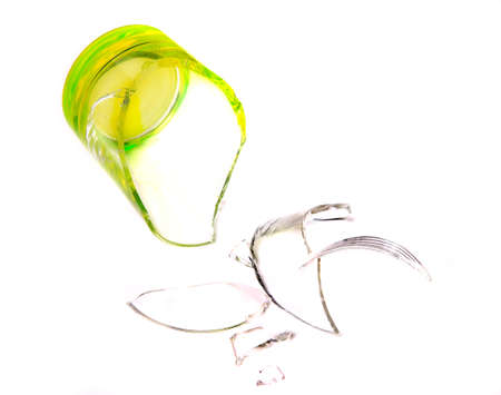  broken glass and splinters on white backgroundの写真素材