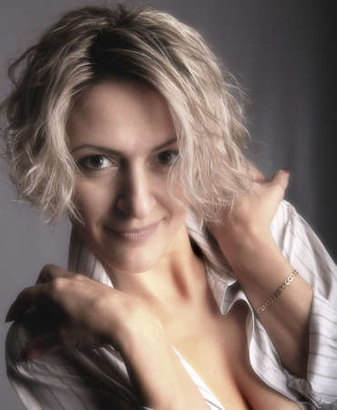 portrait of the beautiful sexual brown-eyed blondeの写真素材