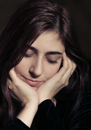 portrait of the beautiful sensual brunette close upの写真素材