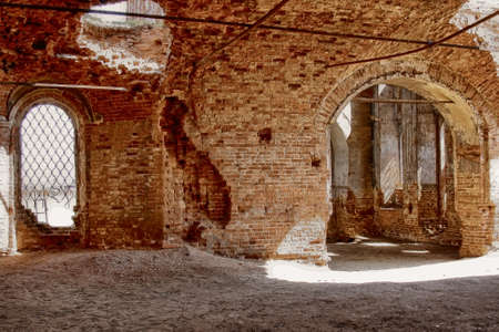 ruins of old brick church inside in the afternoonの写真素材