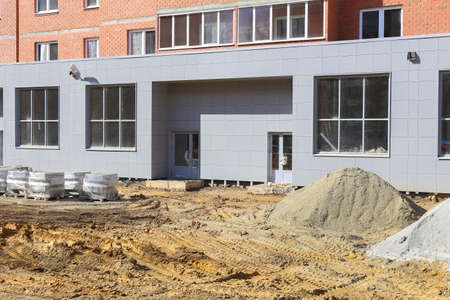 facade of the new building under constructionの写真素材