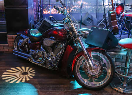 big motorcycle at scene of night barの写真素材