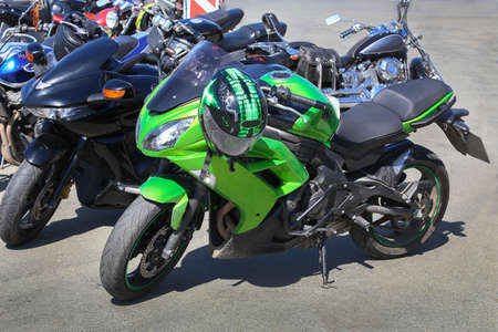 powerful motorcycles on parking の写真素材