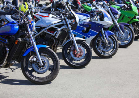 powerful motorcycles on parking の写真素材