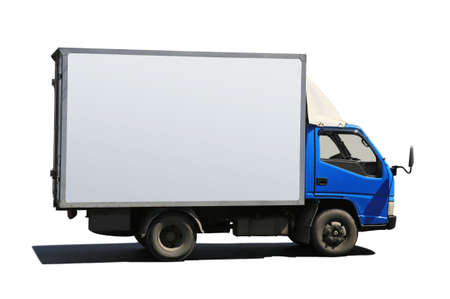truck with blue cabin isolated on whiteの写真素材