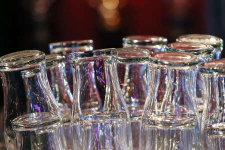 glasses dry on bar counter close upの写真素材