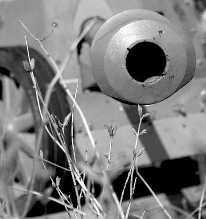 artillery piece part close up monochrome
