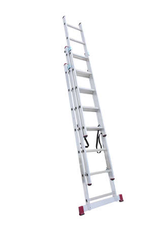Aluminum metal step-ladder isolated white backgroundの写真素材