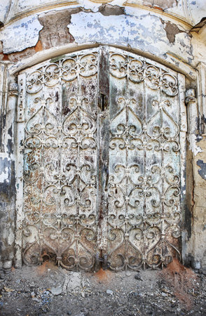 old metal forged door close upの写真素材