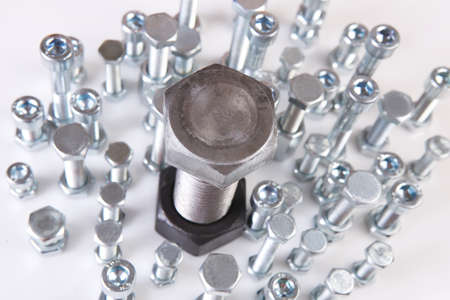 bolts with nuts  on white backgroundの写真素材