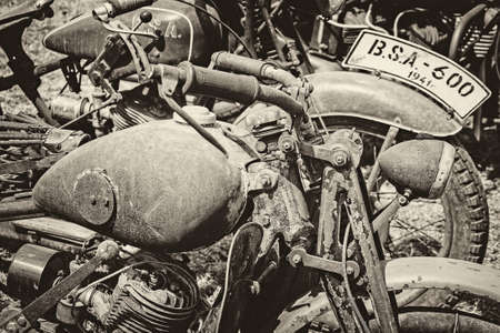 ancient military motorcycles close up monochromeの写真素材