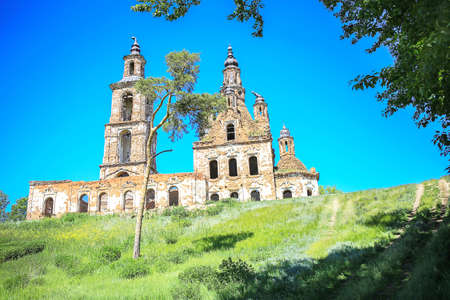 old destroyed brick orthodox churchの写真素材