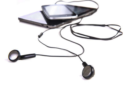 earphones phone tablet isolated on white background