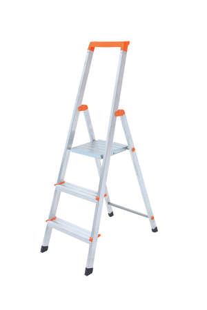 Aluminum metal step-ladder isolated white backgroundの写真素材