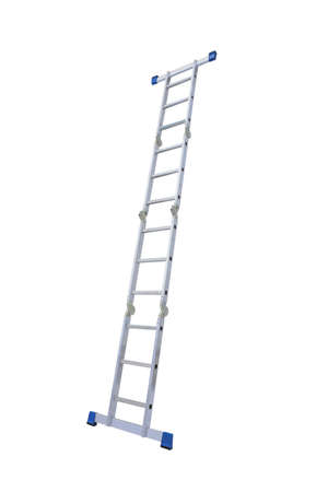Aluminum metal step-ladder isolated white backgroundの写真素材