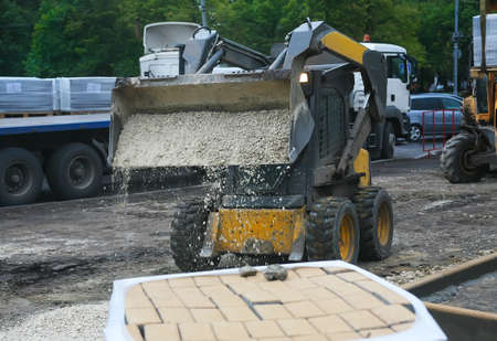 roadwork on laying of paving slabsの写真素材