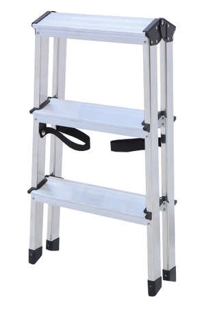 Aluminum metal step-ladder isolated white backgroundの写真素材