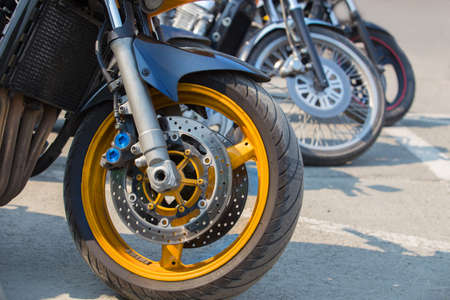Powerful motorcycles on parkingの写真素材