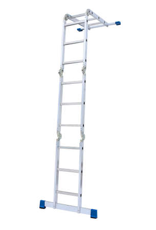 Aluminum metal step-ladder isolated white backgroundの写真素材
