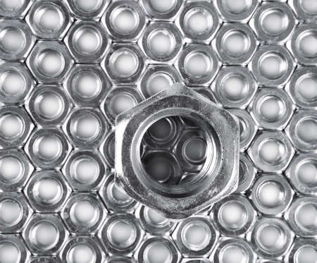 metal shine nuts on white backgroundの写真素材