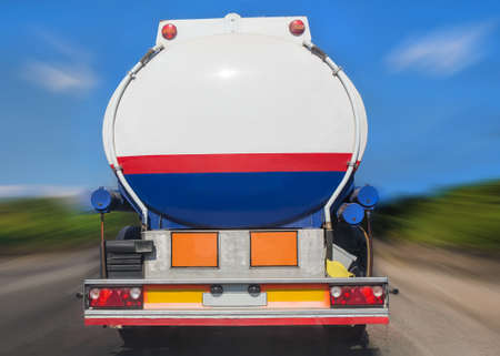 fuel tanker track moves on highwayの写真素材