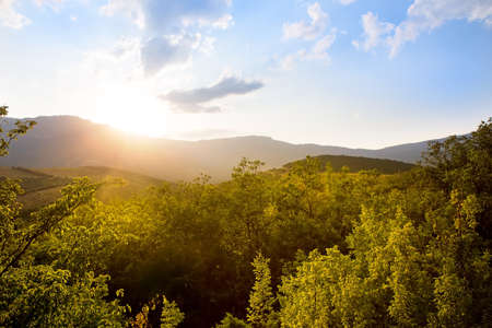 peninsula of Crimea beautiful sunrise in mountainsの写真素材
