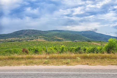 Crimea beautiful mountain landscape with highwayの写真素材