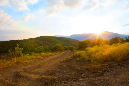 Crimea beautiful mountain landscape with footpathの写真素材