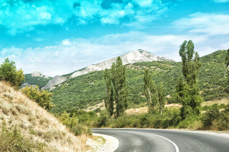 Crimea the twisting highway in the mountain districtの写真素材