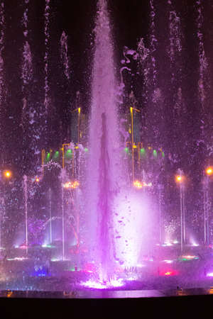 color fountain in center of Chelyabinsk Russia at nightの写真素材