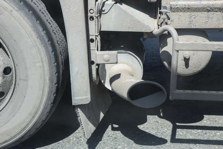 exhaust pipe of big truck close upの写真素材