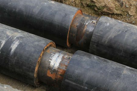 laying of new isolated water pipesの写真素材